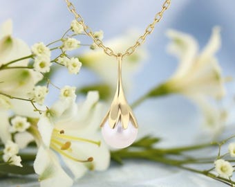 14K Yellow / White Gold  Freshwater Cultured Pearl &  Natural  Diamond 18" Necklace