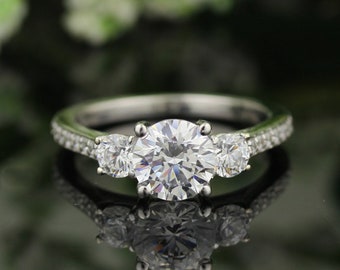 Ready To Ship-Forever One (DEF) Moissanite Solid 14K White Gold  3 stone  Engagement  Ring -Size 7