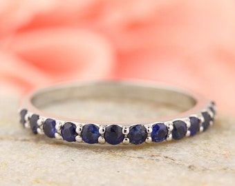 Stackable Half Eternity Top Blue Sapphire Wedding Band Ring   In 14k White  ,Rose or Yellow Gold Gem1283