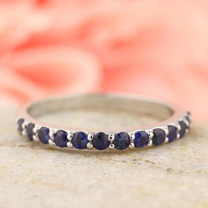 Stackable Half Eternity Top Blue Sapphire Wedding Band Ring   In 14k White  ,Rose or Yellow Gold Gem1283