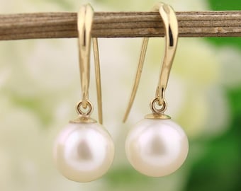 14K Yellow Gold Freshwater Cultured Pearl French Hook Earrings, 7mm or 8mm
