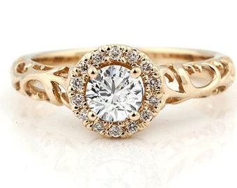 IGI Certified Lab Grown Diamond Solid 14K White Gold Floral Engagement Ring /  Wedding Set Gift For Her