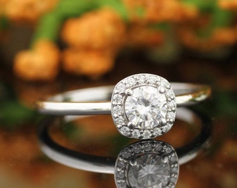 IGI Certified Lab Grown Diamond Solid 14K Yelow /White / Rose Gold Halo Engagement Ring / Bridal Wedding Ring Gift For Her