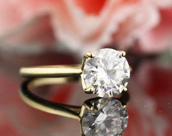 2ct Moissanite Engagement Ring Solid 14K Yellow or white Gold (Simulated Diamond available)