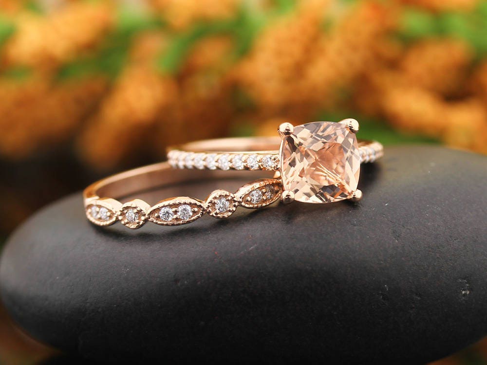 AAA Morganite Engagement Ring Set Diamond Wedding Ring Set - Etsy