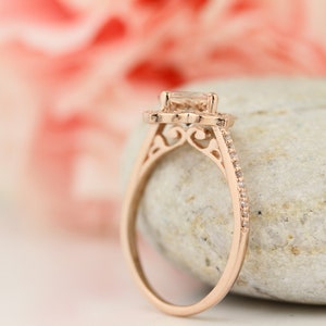 AAA Morganite Engagement Ring Diamond Wedding Ring Vintage Floral Ring In 14k Rose Gold Gem1224 image 5