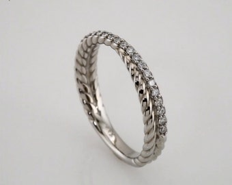 Diamond Rope  Band 14K White / Yellow / Rose  Gold  Natural Round Diamond Wedding Ring Aniversary Ring ST233093