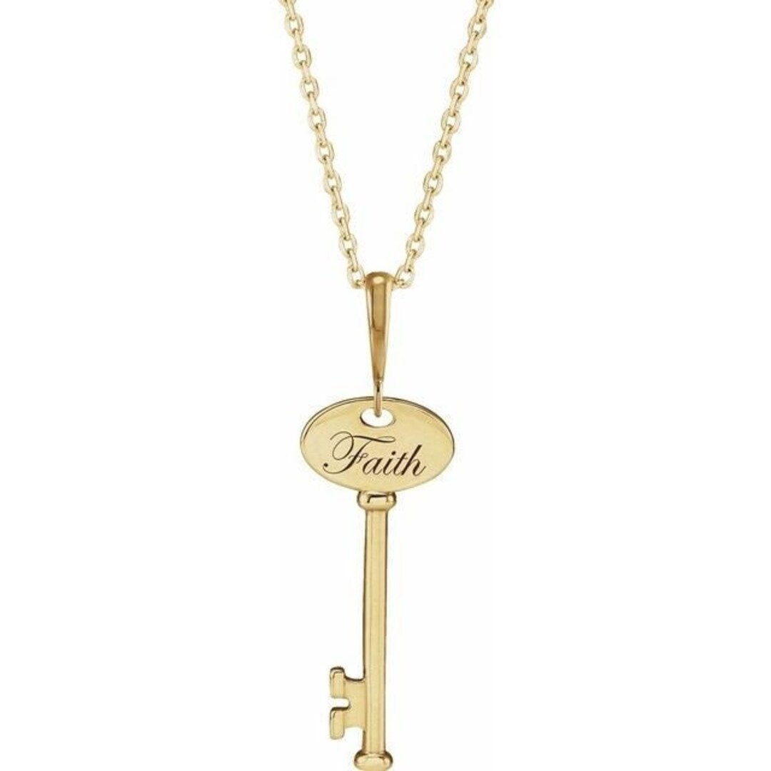 14K Yellow Gold Faith Key Pendant Necklace Etsy