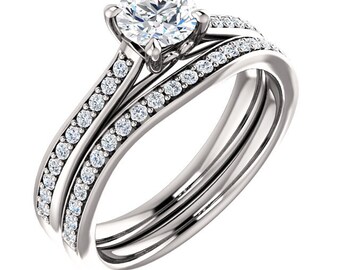 1/2ct 5mm Round Forever One (GHI) Moissanite  Solid 14K White Gold   Engagement  Ring Set  - ST82823-1114