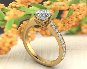 IGI Certified Lab Grown Diamond Solid 14K White Gold Vintage Engagement Ring/Bridal Ring / Wedding Ring