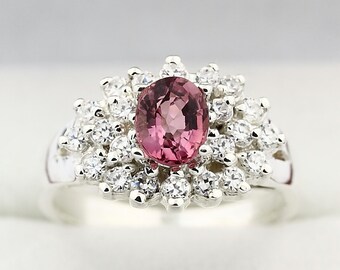 Natural  Pink Tourmaline Solid 14K White Gold Diamond Ring