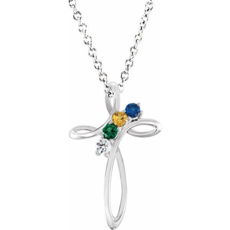 Family Birthstone Cross Pendant 