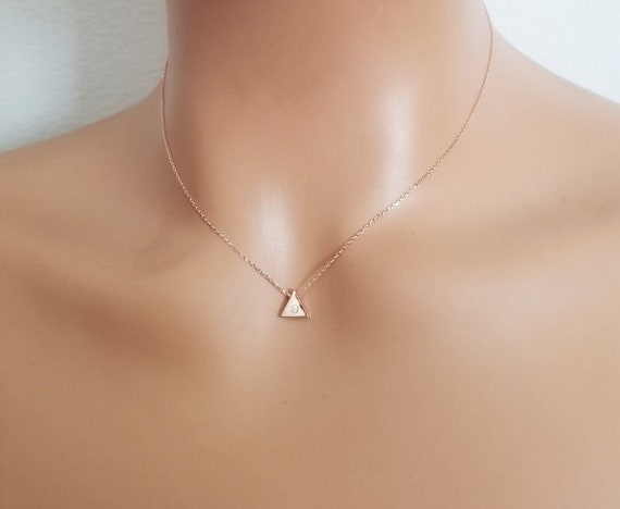 Solid 14k Rose Gold Triangle Pendant Necklace, Adjustable 16-18