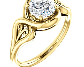 1 ct  Forever One Moissanite (Near-Colorless) Solid 14K Yellow  Gold  Floral Solitaire Engagement Ring ST233621