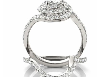 1ct 6.5mm Round  Forever One (GHI) Moissanite Solid 14K White Gold   Engagement  Ring Set - OV61935