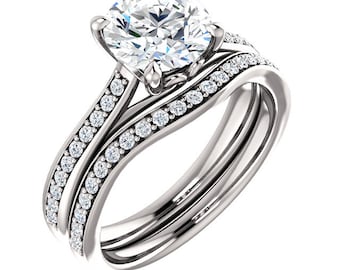 7.5 Round Forever One Moissanite  Solid 14K White Gold   Engagement  Ring Set  - ST82823-1350