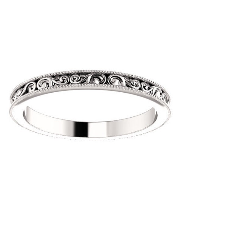 Floral Band with Millgrain Engraved Wedding band in 14kWhite Gold ST62692 Sculptural Style Eternity Band