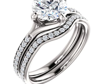 1.50ct Forever One (GHI) Moissanite  Solid 14K White Gold   Engagement  Ring Set (Other metals and stone options available)-Gem978