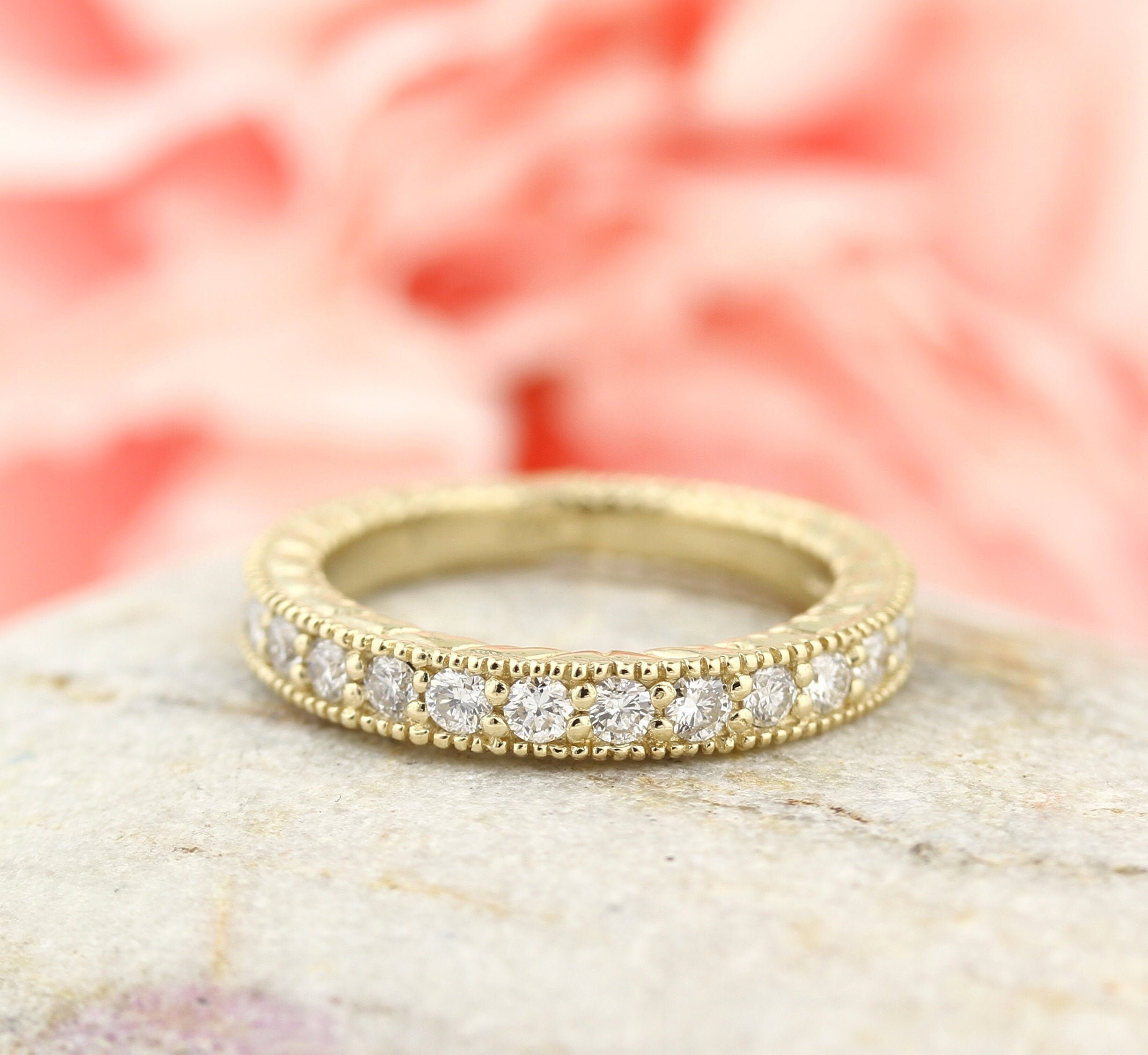 Natural Diamond Antique Style Wedding Band 14k Yellow Gold Natural Diamond Antique Style Wedding Band 14k Yellow Gold
