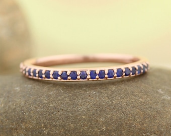 AAA Top Blue Sapphire Stackable Half Eternity Wedding Band Ring In 14k Rose ,White or Yellow Gold ST233723  Gem1211