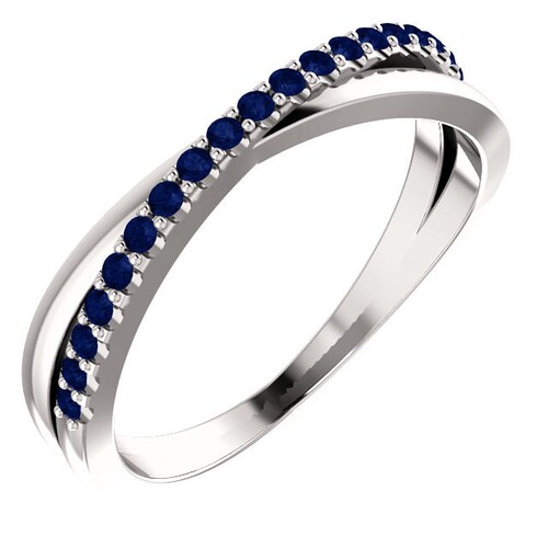 Stackable Half Eternity Blue Sapphire Milgrain Wedding Band Etsy
