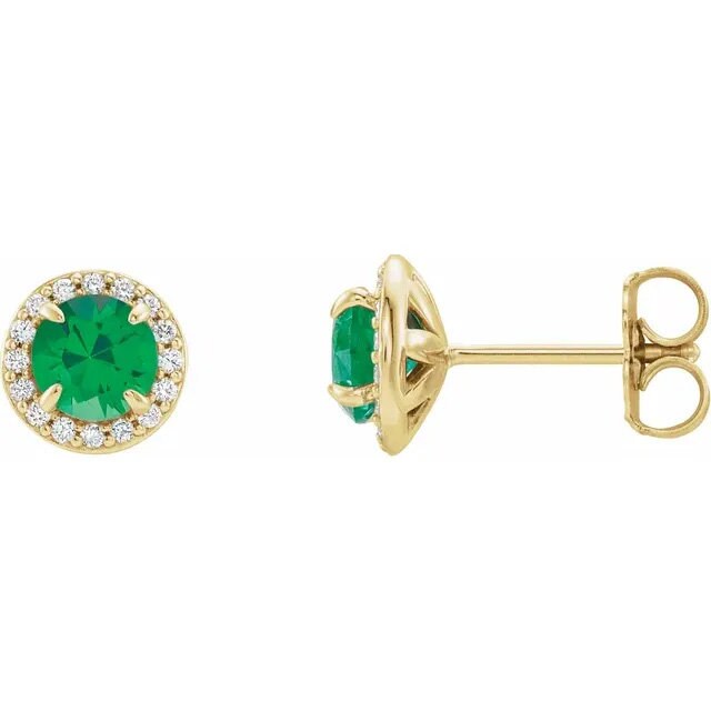 Natural Diamond & lab Created Emerald Halo Earrings In 14K White/Yellow