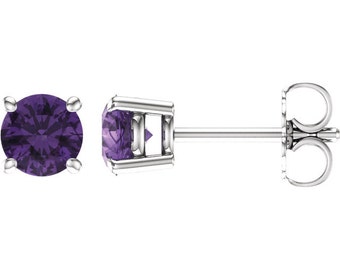 Pair 6mm Round Natural Amethyst/Baby Pink Topaz/Citrine/London Blue Topaz//Red Garnet 4 Prong Stud Earrings In White Gold ST2985  *Special *