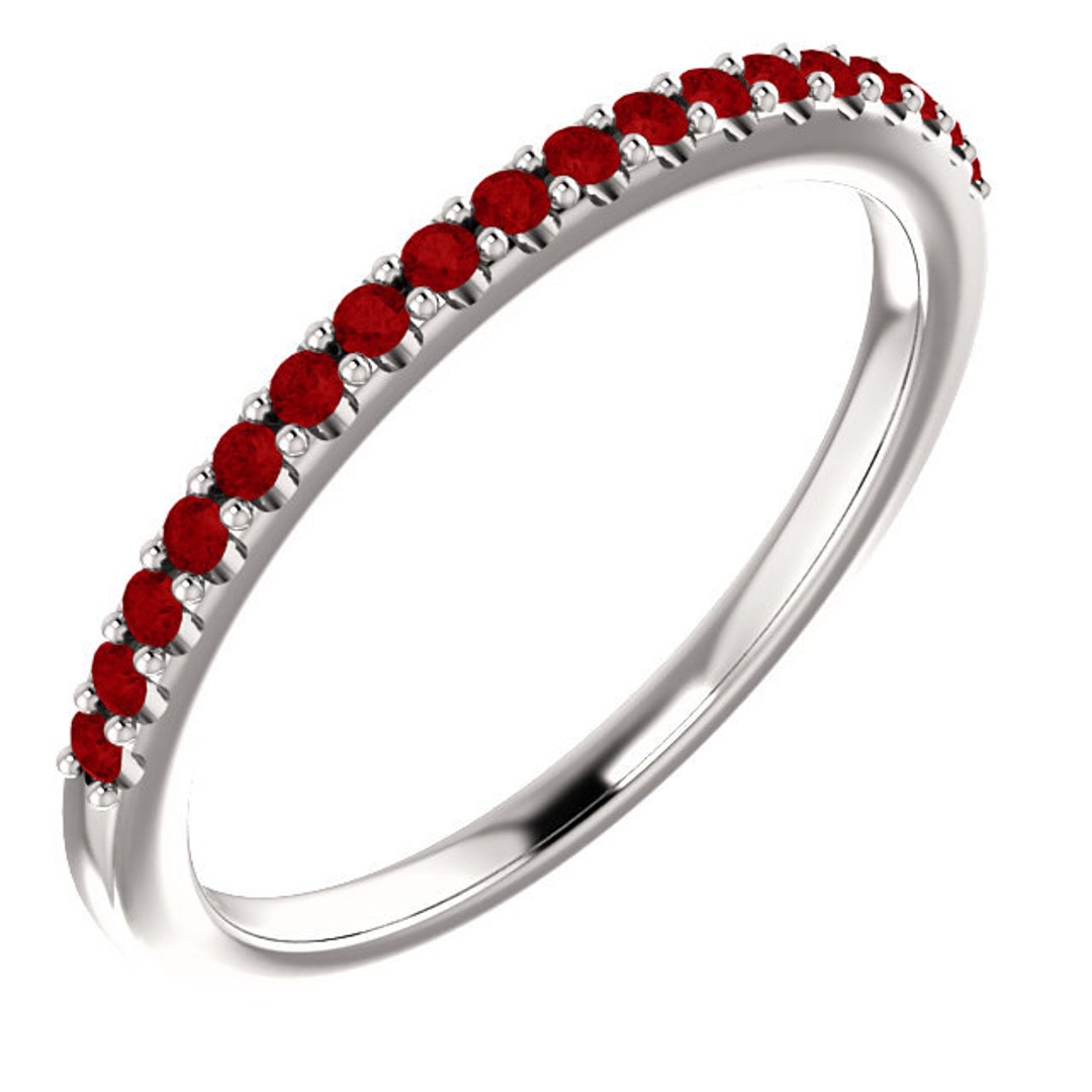 Stackable Half Eternity Ruby Wedding Band Ring in 14k White ,rose or