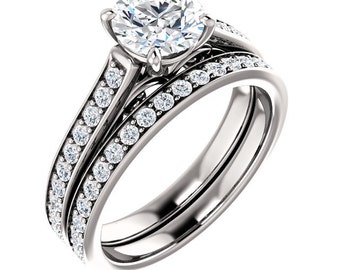 Certified Forever One Moissanite 14K White Gold wedding Ring Set -ST234192 (Other metals & stone options available)