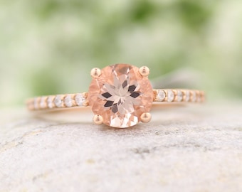 IGI USA Certified Natural Morganite Diamond Engagement Ring in 10K Rose Gold