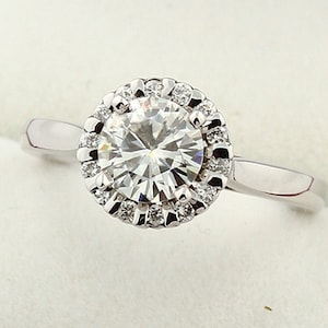 1ct Forever One (GHI) Moissanite Solid 14K White Gold Diamond  Engagement  Ring Set - ENS2061