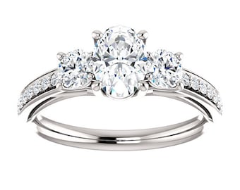 1.40ct  Forever One (GHI) Moissanite Solid 14K White Gold  3 stone Engagement  Ring Set - ST233111