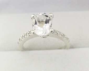 Stunning Natural   white  Topaz Solid 14K White Gold Diamond  Ring