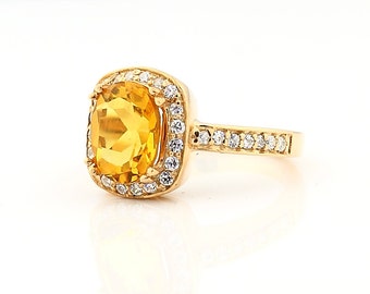 Natural 10x8mm Oval Citrine Solid 14K Rose Gold Diamond engagement Ring - Gem771