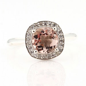 Natural AAA Pink Morganite Solid 14K White Gold Diamond engagement Halo Ring Gem873 image 1