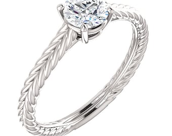 Forever One Moissanite 5mm Round 14K White Gold Twisted Rope  Engagement Ring   **Specail  For  You** Gem1085