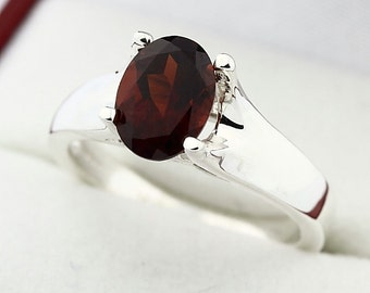 Natural Garnet  Solid 14K White Gold Diamond Ring