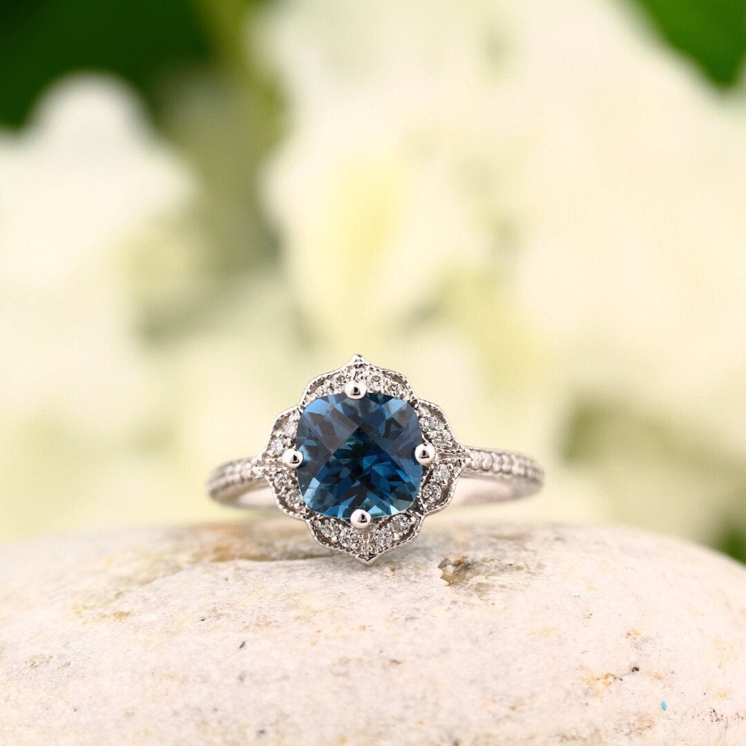 AAA London Blue Topaz Engagement Ring Diamond Wedding Ring - Etsy