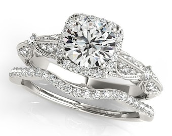 1 ct Forever One Colorless Moissanite, Solid 14K White Gold Diamond Engagement Ring Set - OV61985