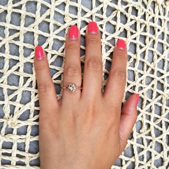 Natural AAA Round 8mm Pink Morganite Fleur de lis Ring Solid 14K