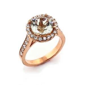 Natural Round  Green amethyst  Solid 14K Rose Gold Diamond engagement Ring