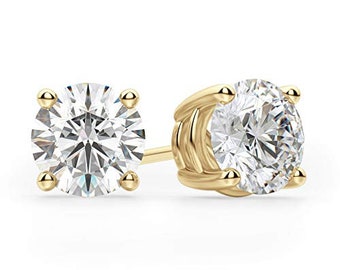 Lab Grown Diamond Stud Earrings in 14k White / Yellow  Gold (cttw, F-G Color, VS-SI )  1/5 to 2.00 Carat  4-Prong Basket--Friction Post Back