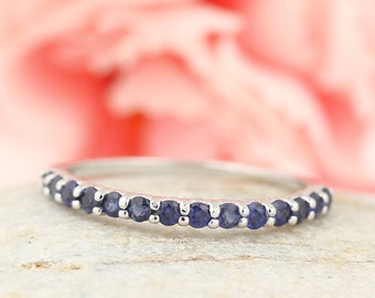 Stackable Half Eternity Blue Sapphire Wedding Band Ring   In 14k White  ,Rose or Yellow Gold ST233988