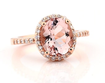 Natural 10x8mm  AAA Facet Cut Morganite  Solid 14K Rose Gold Diamond engagement Ring Gem11