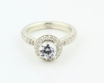 Stunning 1.10 cts  White Sapphire Solid  14k white gold diamond  Ring