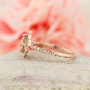 AAA Morganite Engagement Ring Diamond Wedding Ring Vintage Floral Ring In 14k Rose Gold Gem1224 image 4