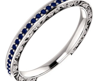 Stackable 14kt White  ,Rose or Yellow Gold  Floral Sculptural Blue Sapphire Half Eternity Band Ring  ST233571, Gem1218 *****On Promotion****