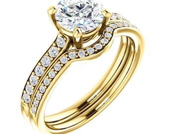 1ct 6.5mm Forever One (GHI) Moissanite Solid 14K Yellow Gold   Engagement  Ring Set  - ST82772