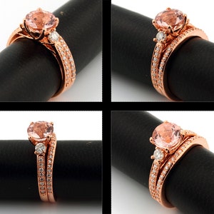Natural  Round Pink Morganite  Solid 14K Rose Gold Diamond image 4