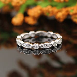 GNG 14K White Gold Art Deco Diamond Eternity Anniversary Ring Band, 1/4 cttw, G-H, I2-I3 image 3